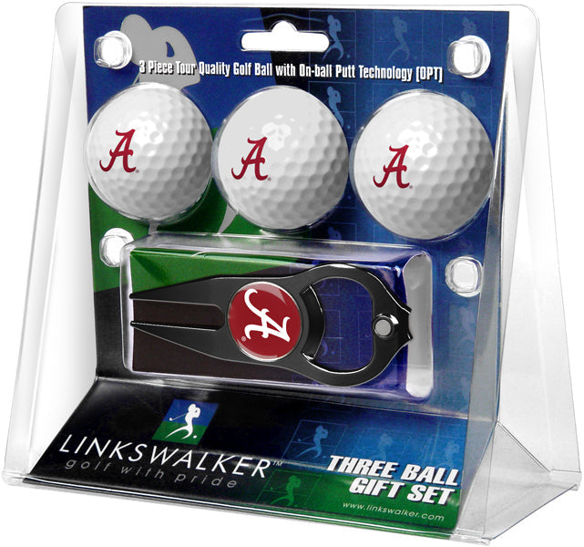 Alabama Crimson Tide - 3 Ball Gift Pack with Hat Trick Divot Tool Black