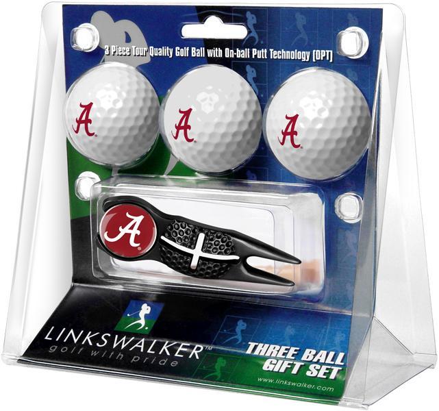 Alabama Crimson Tide - Black Crosshair Divot Tool 3 Ball Gift Pack - Linkswalkerdirect